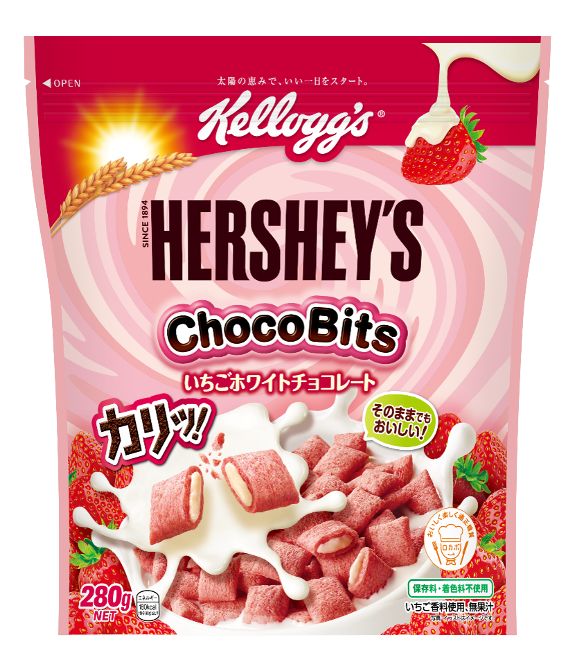 「ケロッグ ハーシー チョコビッツ いちごホワイトチョコレート」2月上旬新発売🍓💗