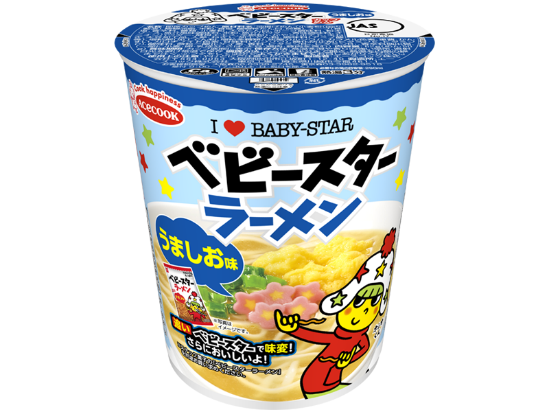 ベビースターラーメン人気定番の味“うましお味”がコラボカップめんに😳🍜🍥エースコック『ベビースターラーメン カップめん うましお味』が6月13日(月)に発売🌟