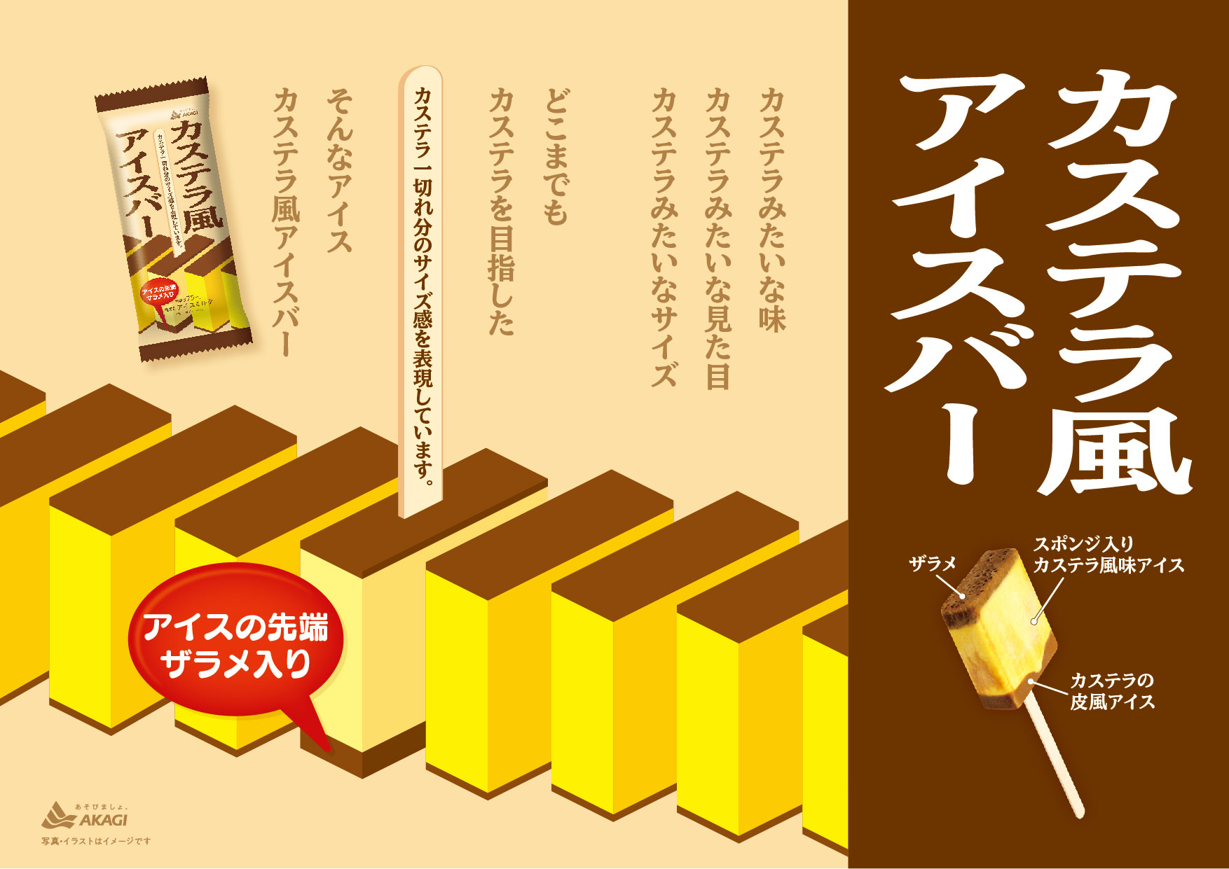 【新作アイス!!】味・見た目・サイズ、どこまでもカステラを目指した「カステラ風アイスバー」が10月11日(火)から発売🐶🍦💛🤎