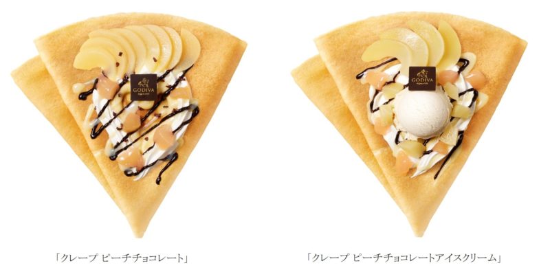 【GODIVA】ゴディバのチョコレートを使用したプレミアムなクレープ「クレープ ピーチチョコレート」「クレープ ピーチチョコレートアイスクリーム」を7月1日(土)発売😋🍫🍑🤎